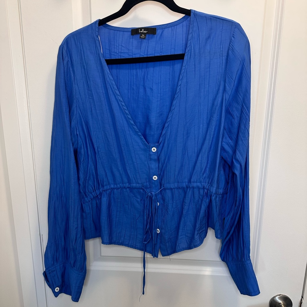 Lulu's Vibrant Blue V-Neck Blouse